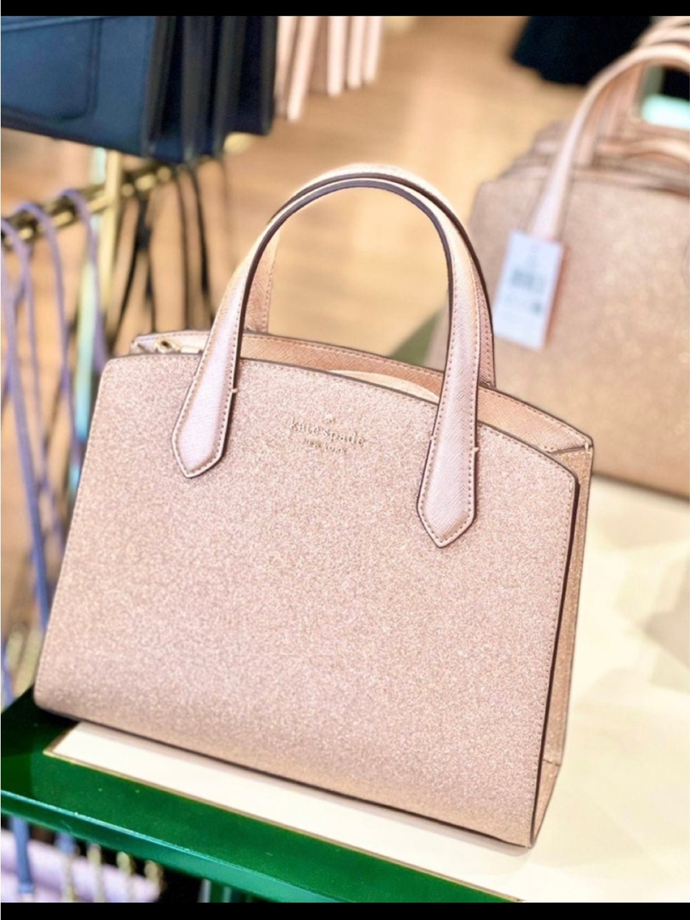 Kate Spade New York Rose Gold Glitter Satchel Crossbody Bag